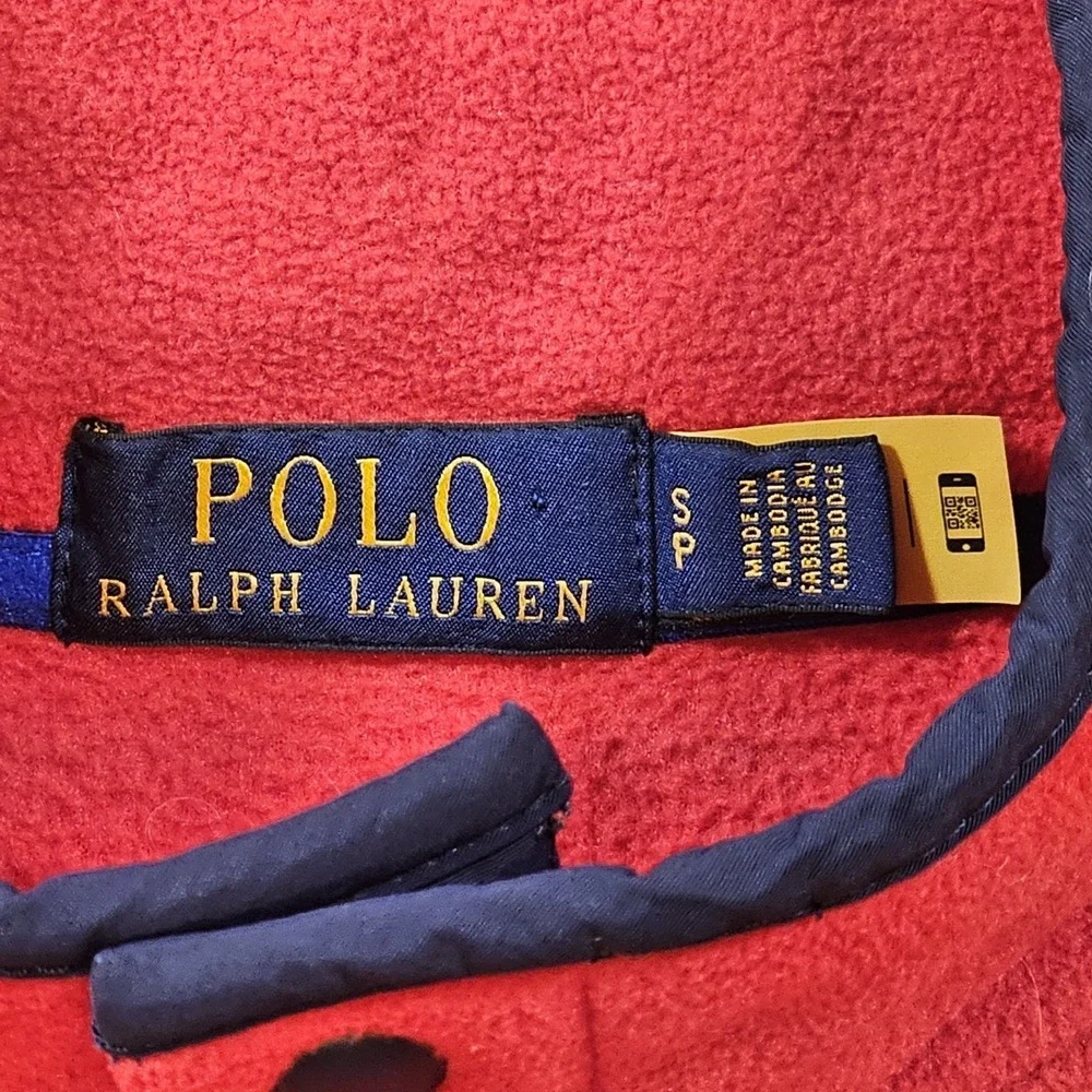 Polo Ralph Lauren Red Fleece Mens S‎ Sweater Mockneck Pullover 1/4 Snap Pockets